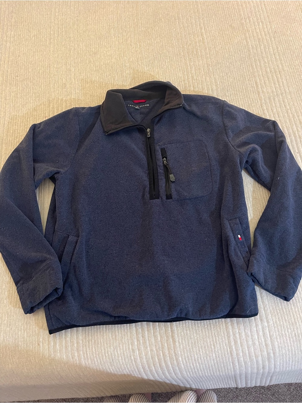 TOMMY HILFIGER 1/2 Zip Blue Navy Fleece Pullover Sweater Sweatshirt medium